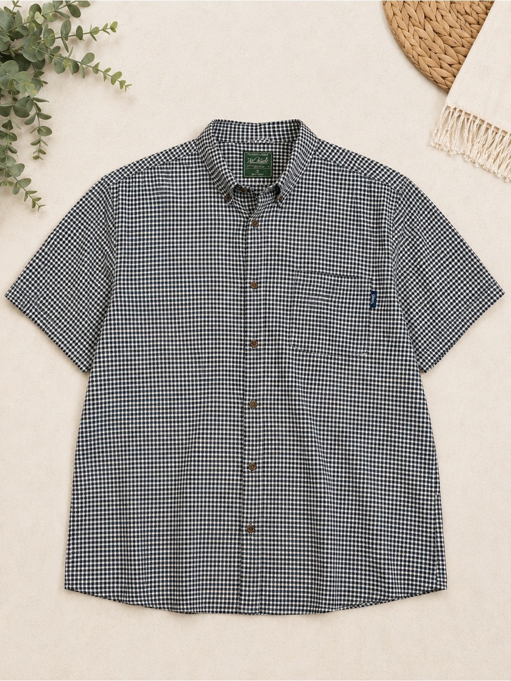 Woolrich Woolen Mills XXL Tall Men's Short-Sleeve Gingham Button Down Navy Check